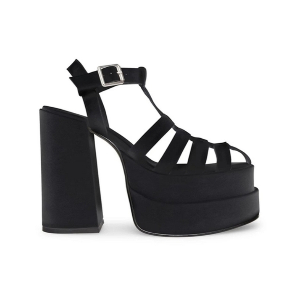 Steve Madden Carlita Chunky Platform Heeled Sandals Black Leather | Size 8